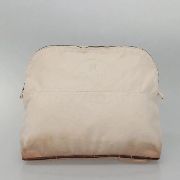 HERMES Bolide Pouch Canvas 2Set Beige Red Silver Auth - Picture 3 of 15